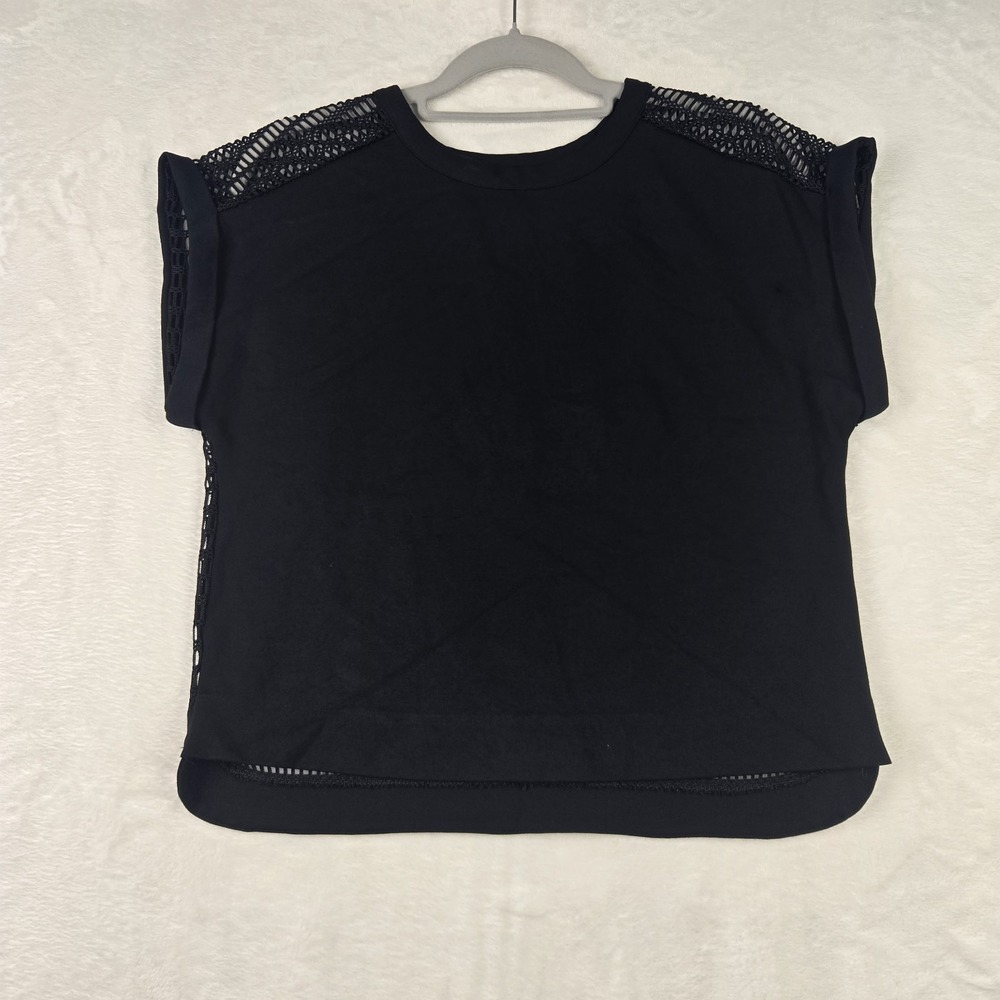 Banana Republic Womens Black Crochet‎ Blouse Size XS Short Sleeve